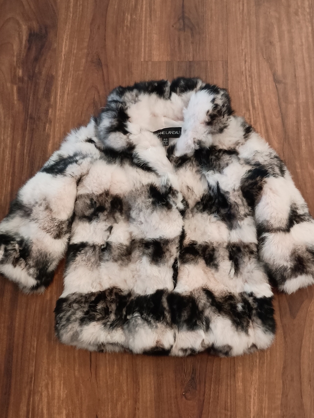 Adrienne Landau Black and Pink Rabbit Fur Kids Coat